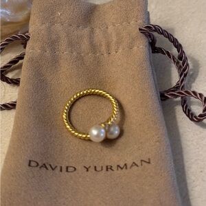 David Yurman Solari Collection Pearl & diamond Bypass Gold Ring in Yellow Gold